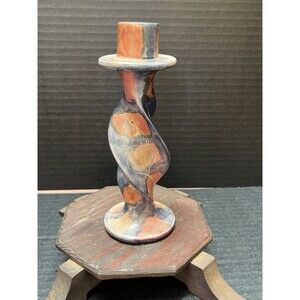 Vintage Spiral Hand Painted Carved Marble Soapstone Candle Holder Floral Decor
